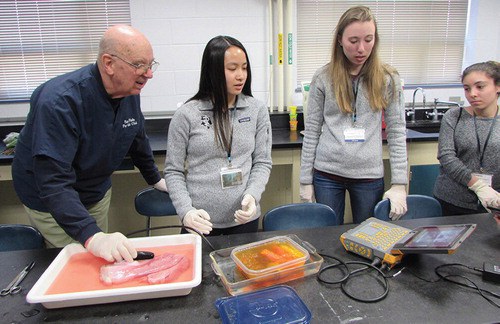 Dr. Lester C. Griel instructing students during a wet lab at the 2019 American Preveterinary Medical Association Symposium